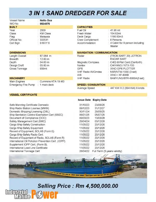 Baggeraarschip te koop